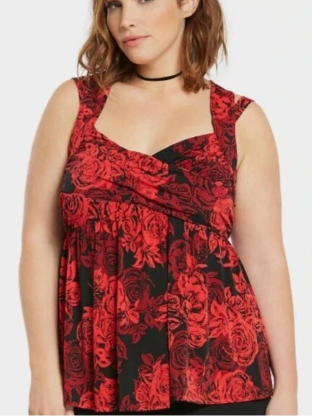 Torrid Rose Print Crisscross Babydoll Top 2X